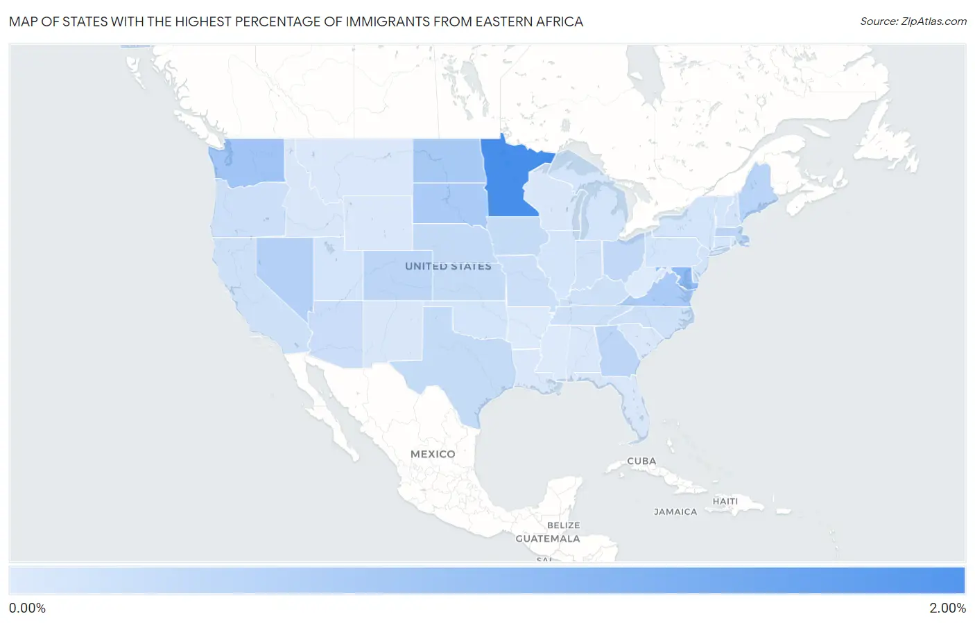States with the Highest Percentage of Immigrants from Eastern Africa in the United States Map