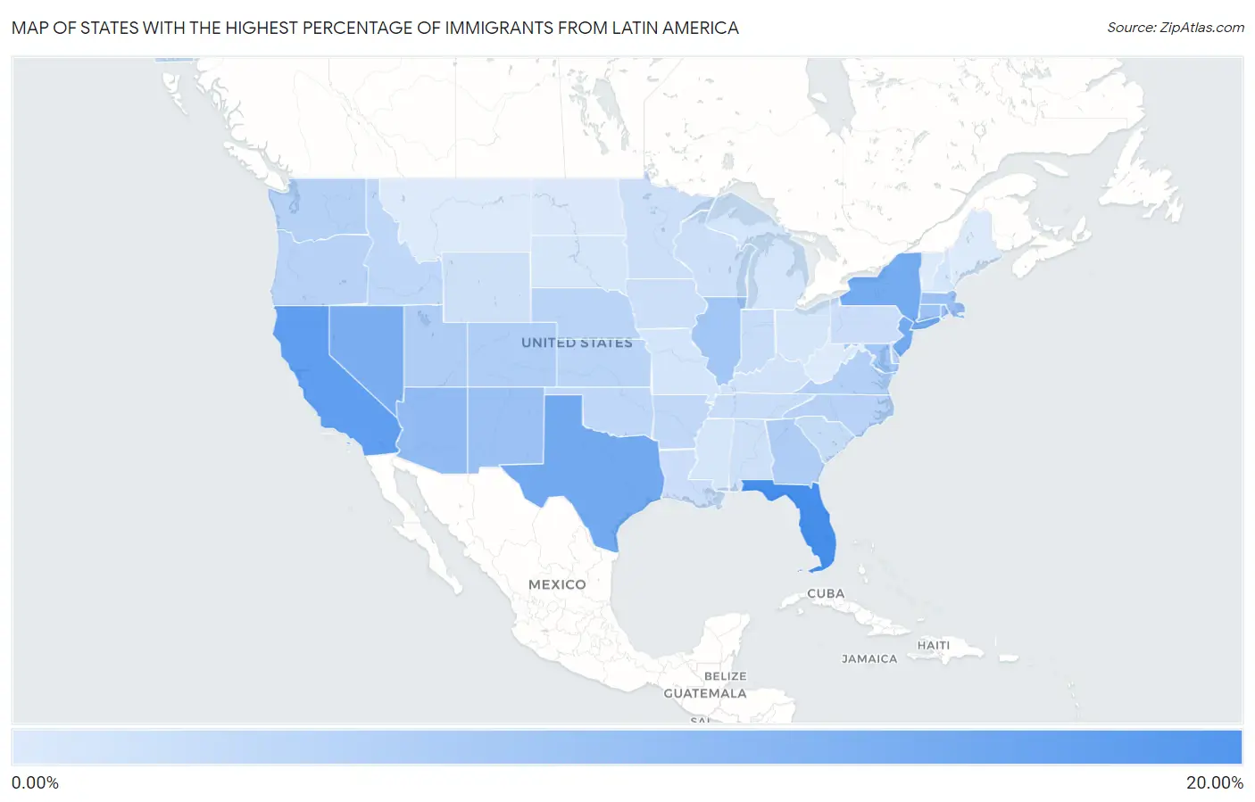 States with the Highest Percentage of Immigrants from Latin America in the United States Map