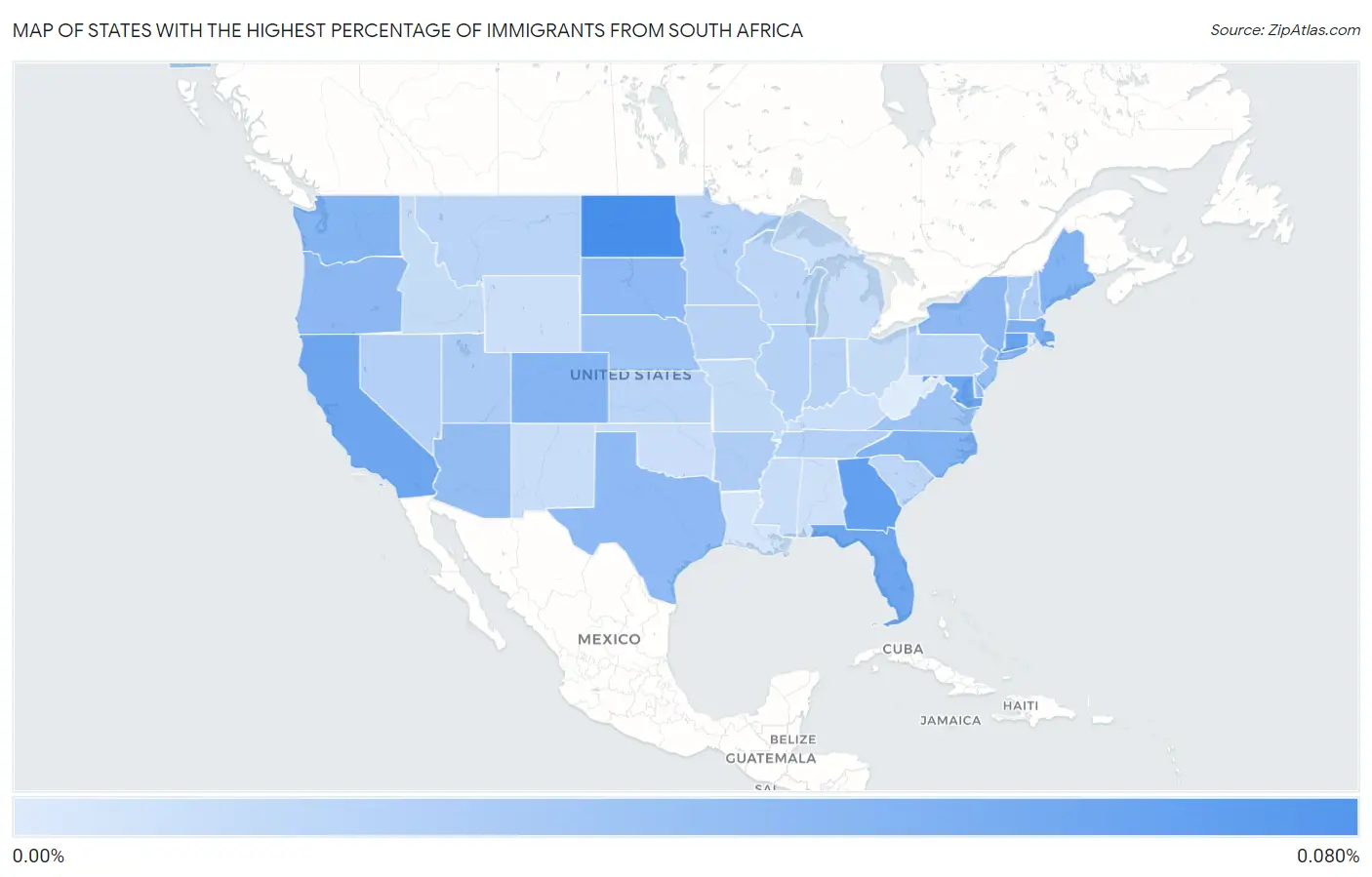 States with the Highest Percentage of Immigrants from South Africa in the United States Map