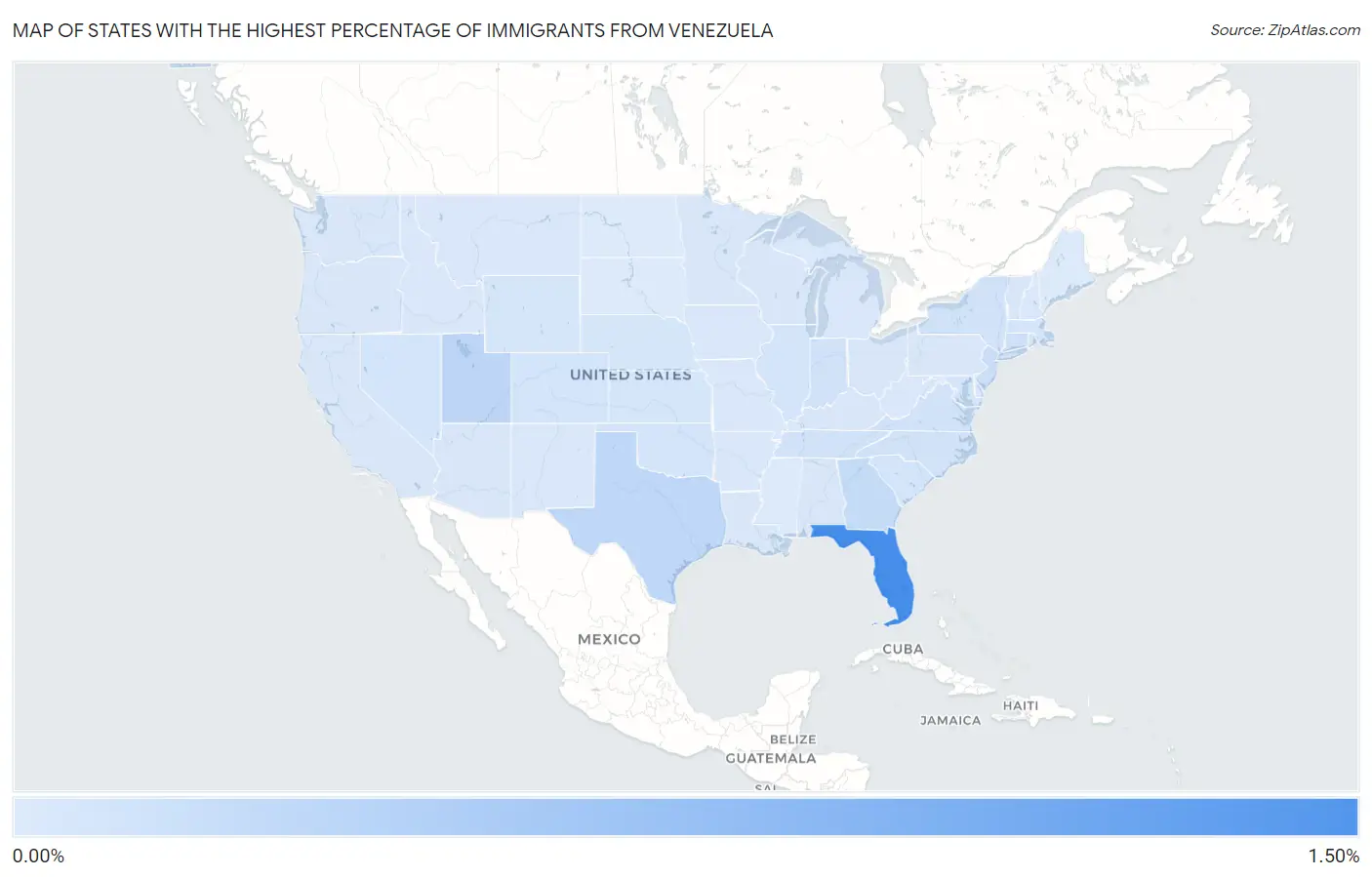 States with the Highest Percentage of Immigrants from Venezuela in the United States Map
