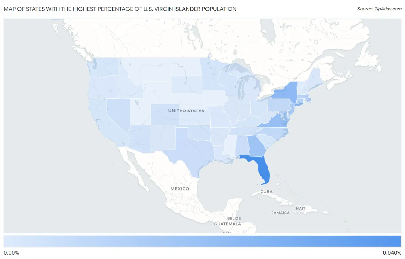 States with the Highest Percentage of U.S. Virgin Islander Population in the United States Map