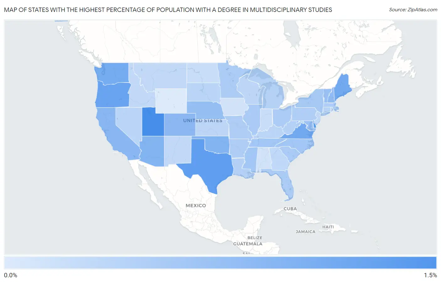 States with the Highest Percentage of Population with a Degree in Multidisciplinary Studies in the United States Map