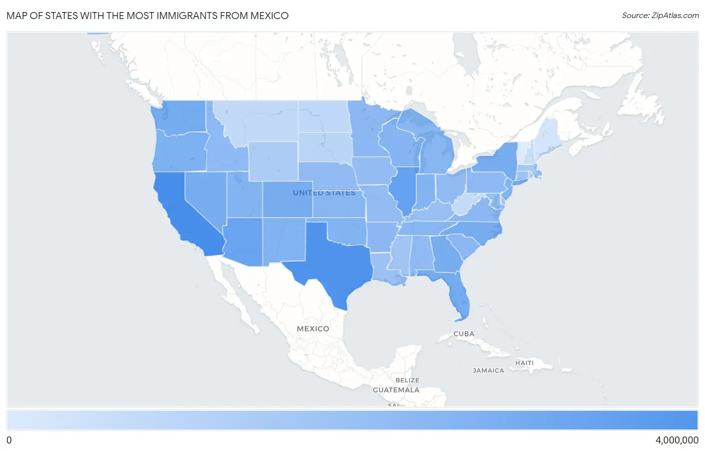 States with the Most Immigrants from Mexico in the United States Map