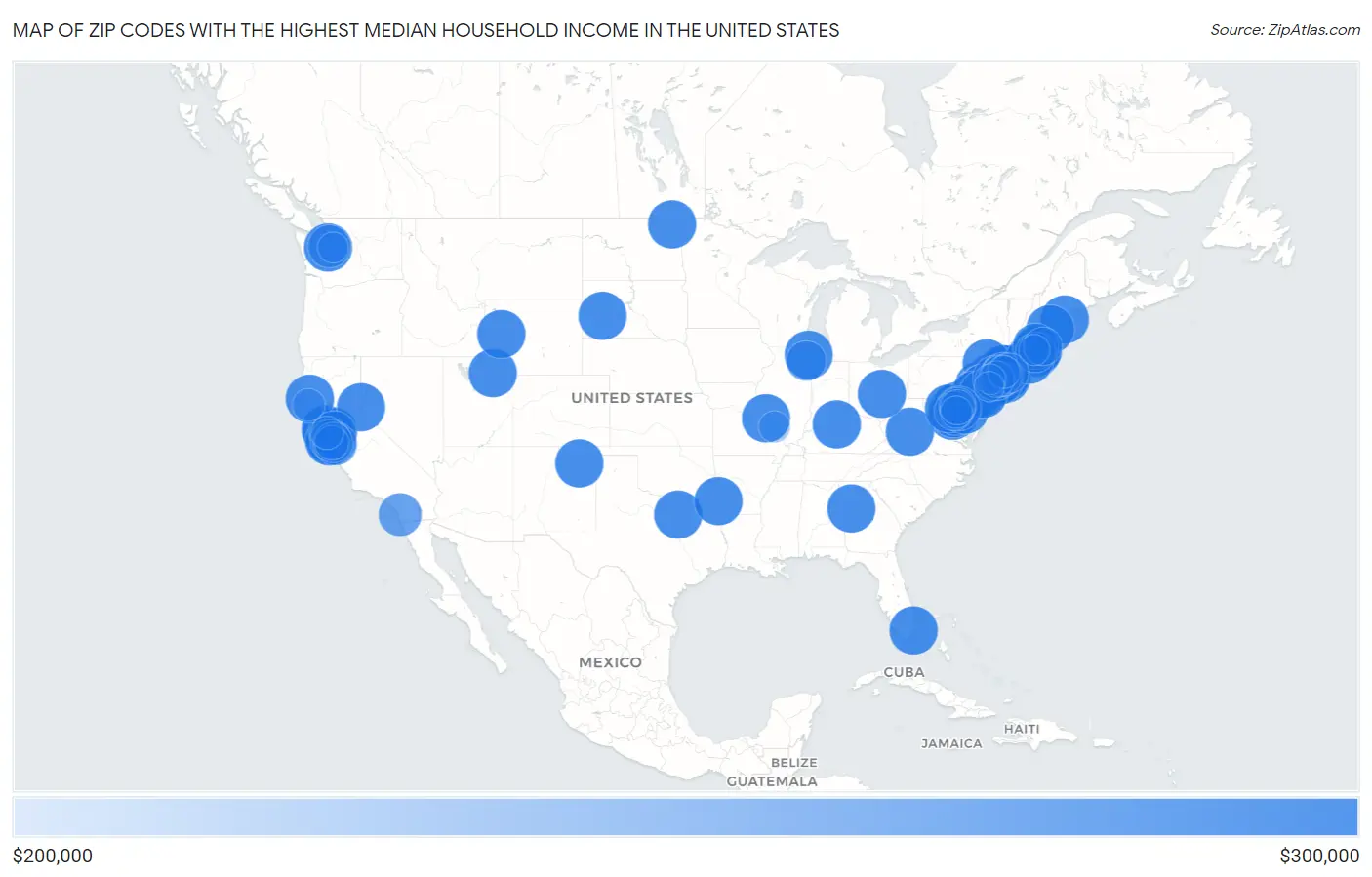 Zip Codes with the Highest Median Household Income in the United States Map