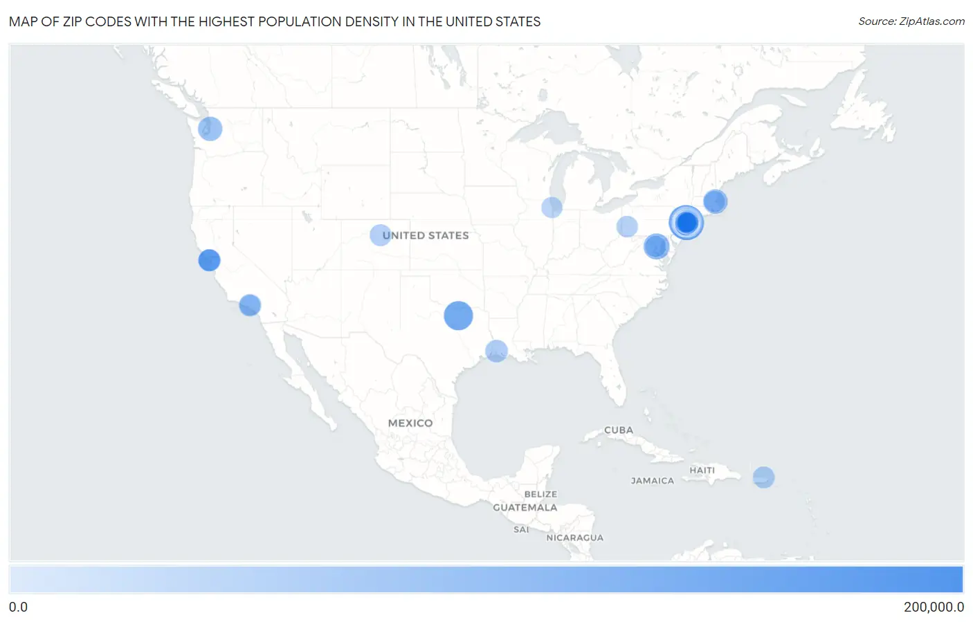 Zip Codes with the Highest Population Density in the United States Map