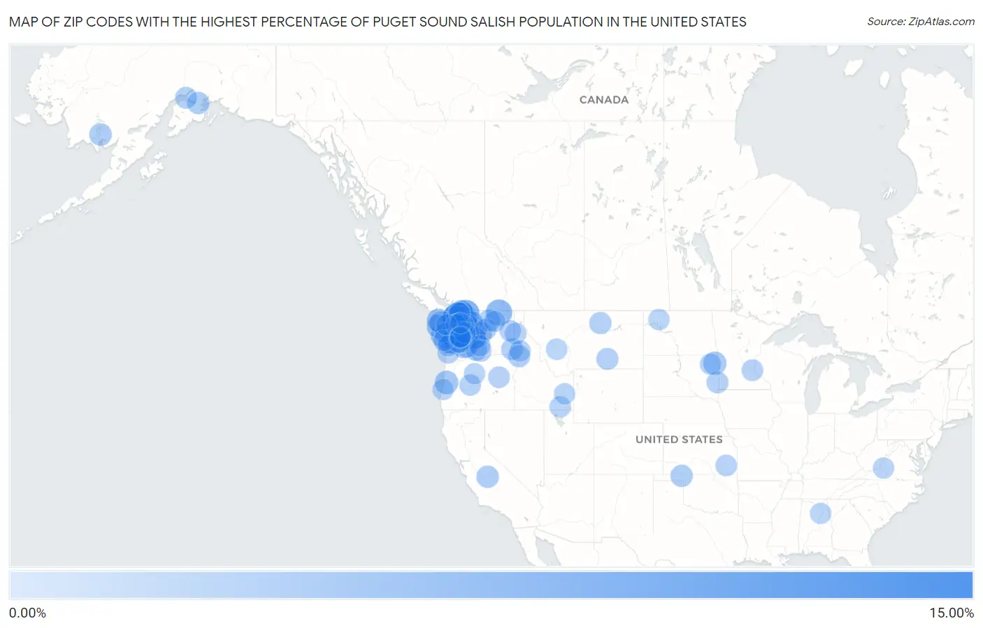 Zip Codes with the Highest Percentage of Puget Sound Salish Population in the United States Map