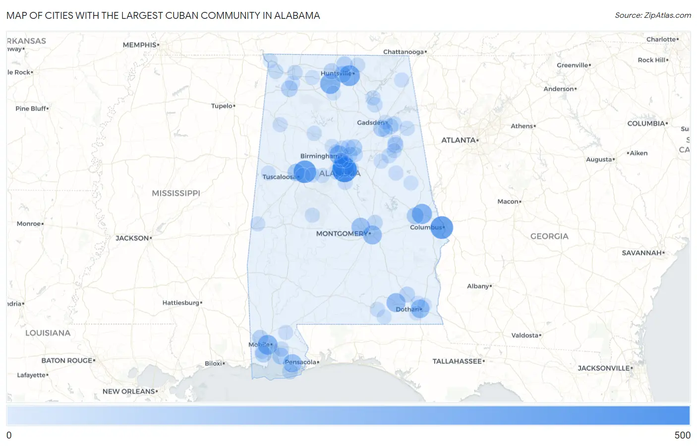Cities with the Largest Cuban Community in Alabama Map