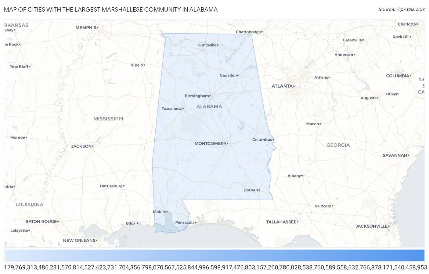 Cities with the Largest Marshallese Community in Alabama Map