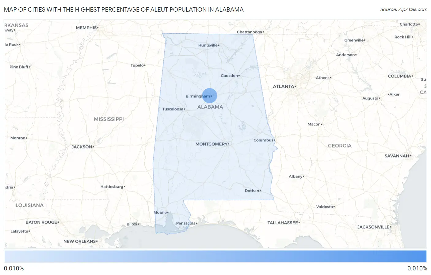 Cities with the Highest Percentage of Aleut Population in Alabama Map