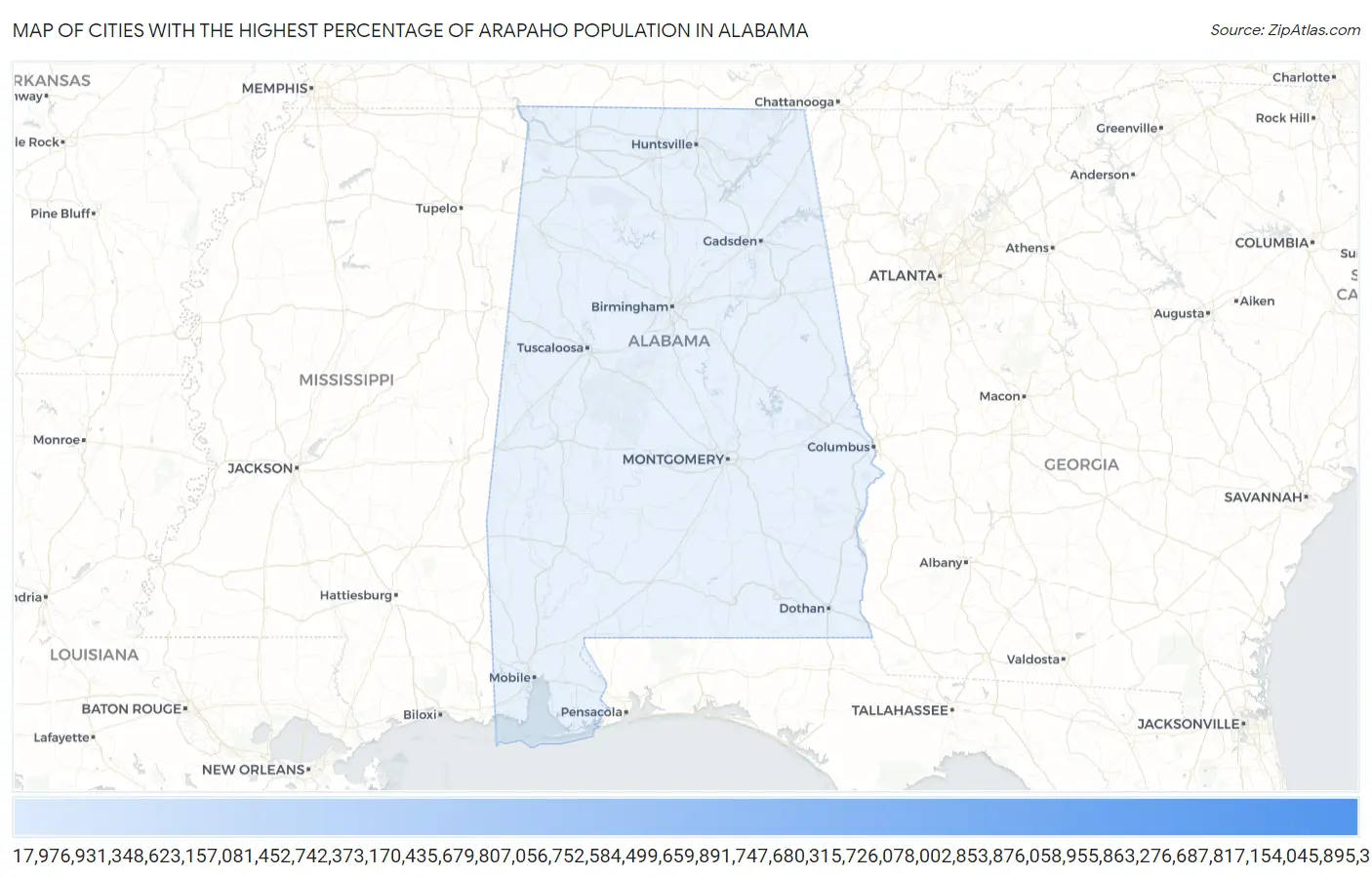 Cities with the Highest Percentage of Arapaho Population in Alabama Map