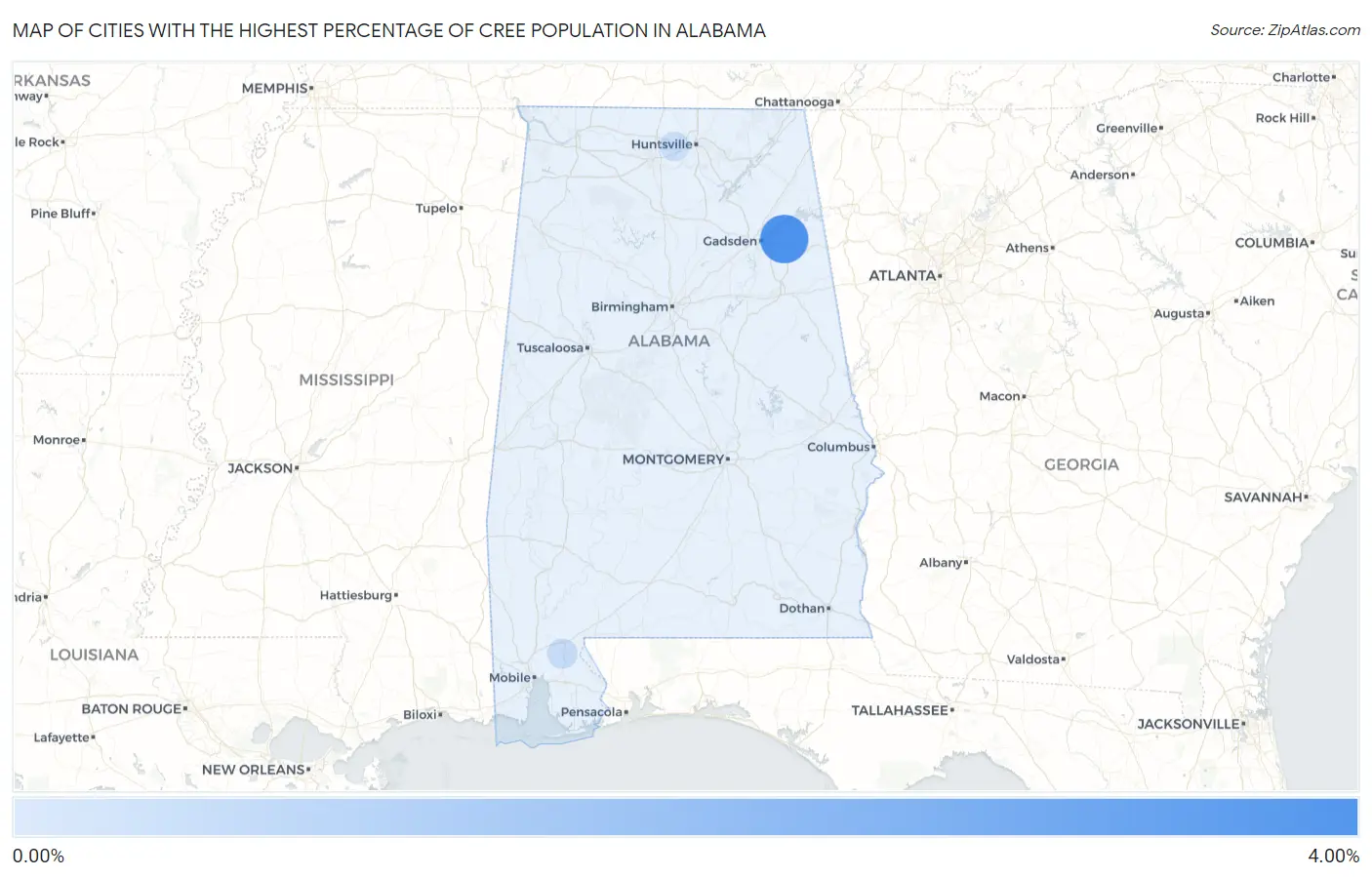 Cities with the Highest Percentage of Cree Population in Alabama Map