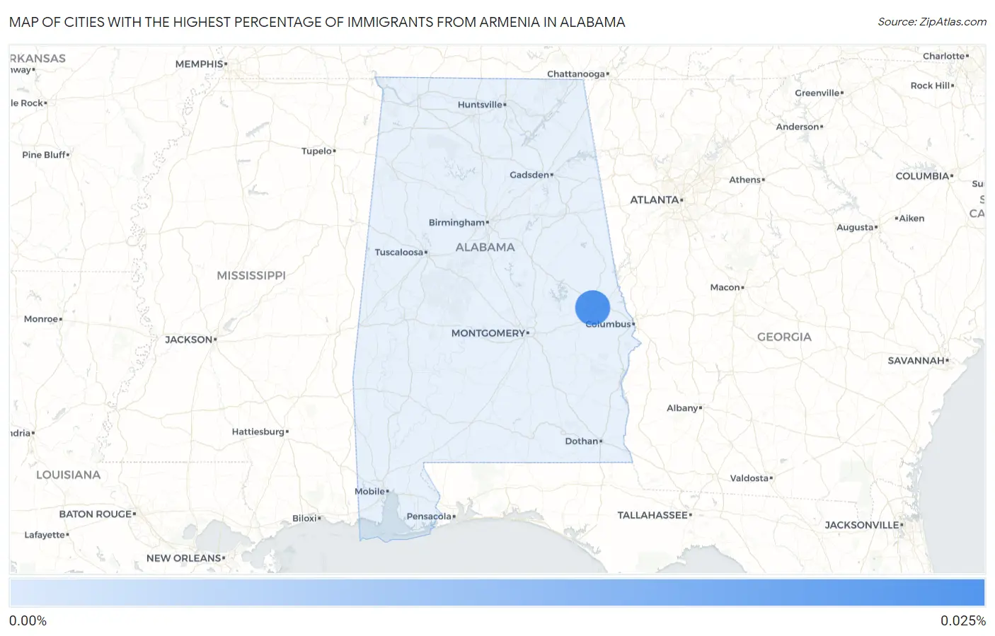 Cities with the Highest Percentage of Immigrants from Armenia in Alabama Map