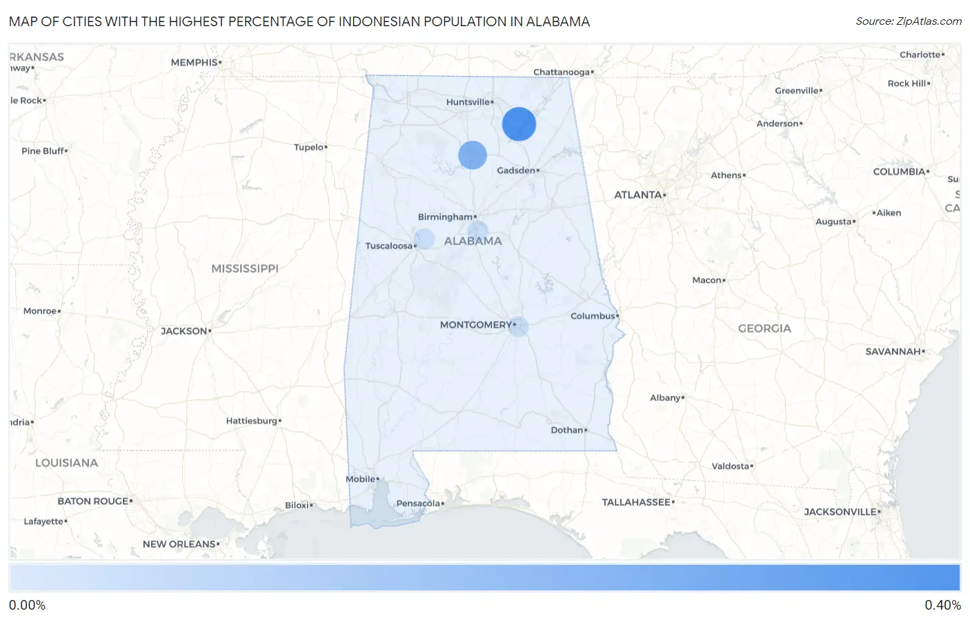 Cities with the Highest Percentage of Indonesian Population in Alabama Map