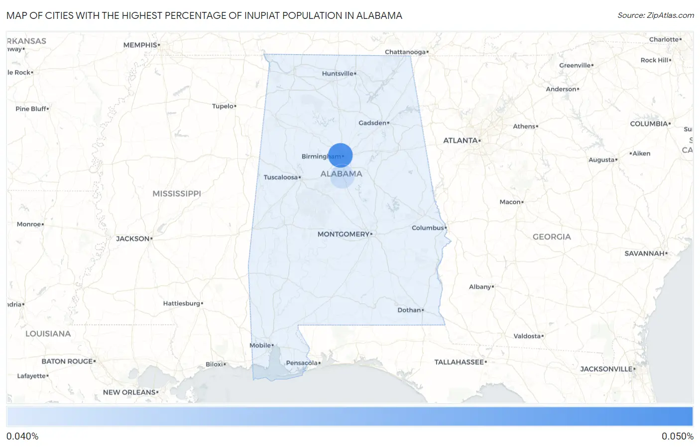 Cities with the Highest Percentage of Inupiat Population in Alabama Map