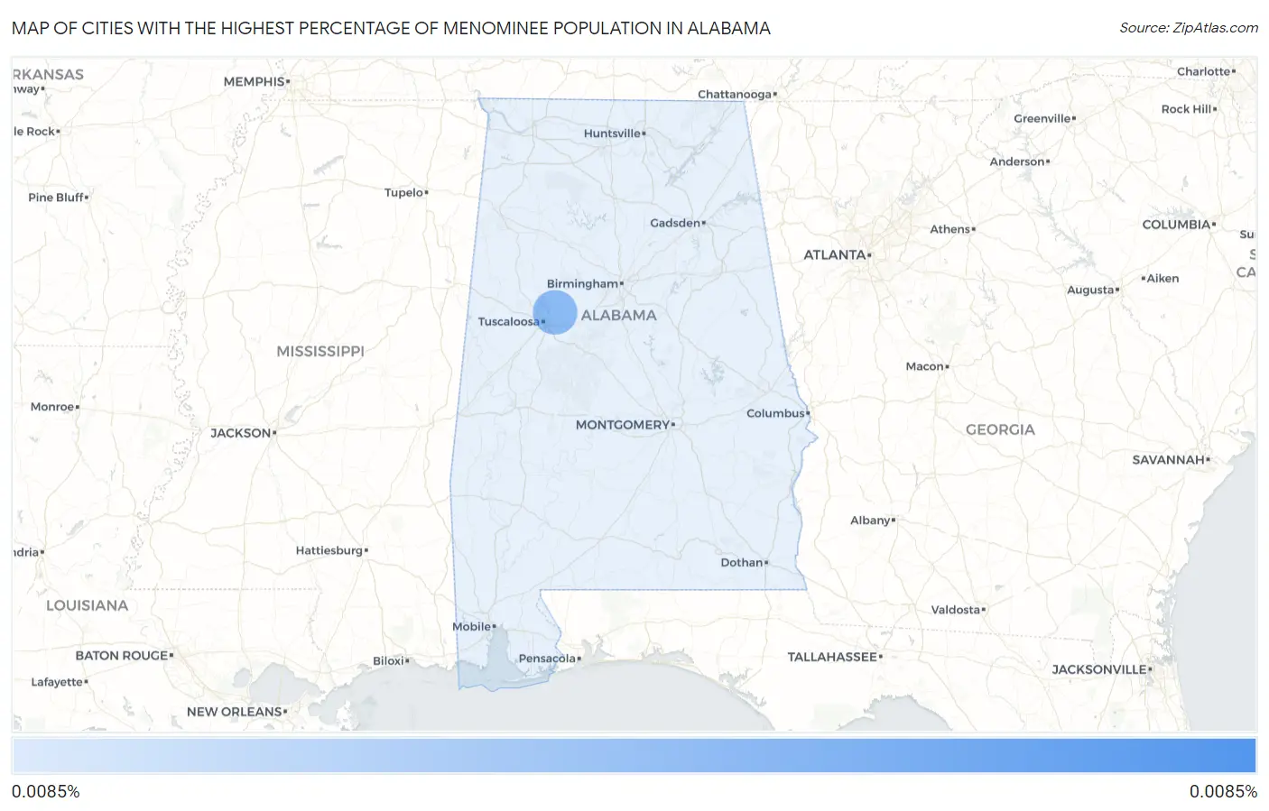Cities with the Highest Percentage of Menominee Population in Alabama Map