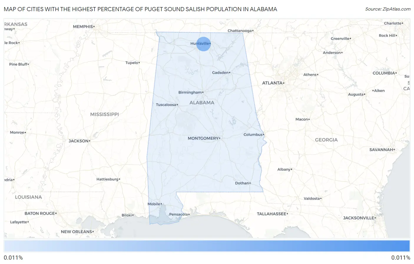 Cities with the Highest Percentage of Puget Sound Salish Population in Alabama Map