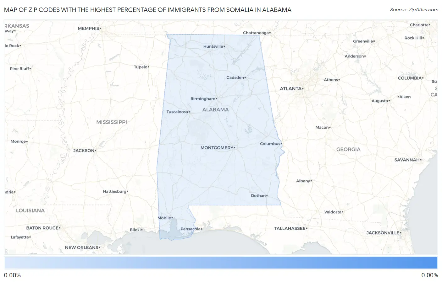 Zip Codes with the Highest Percentage of Immigrants from Somalia in Alabama Map