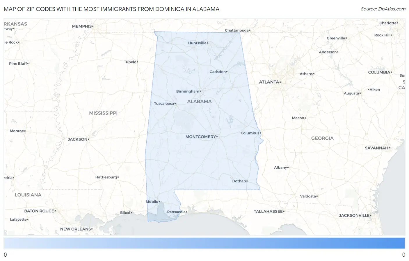 Zip Codes with the Most Immigrants from Dominica in Alabama Map