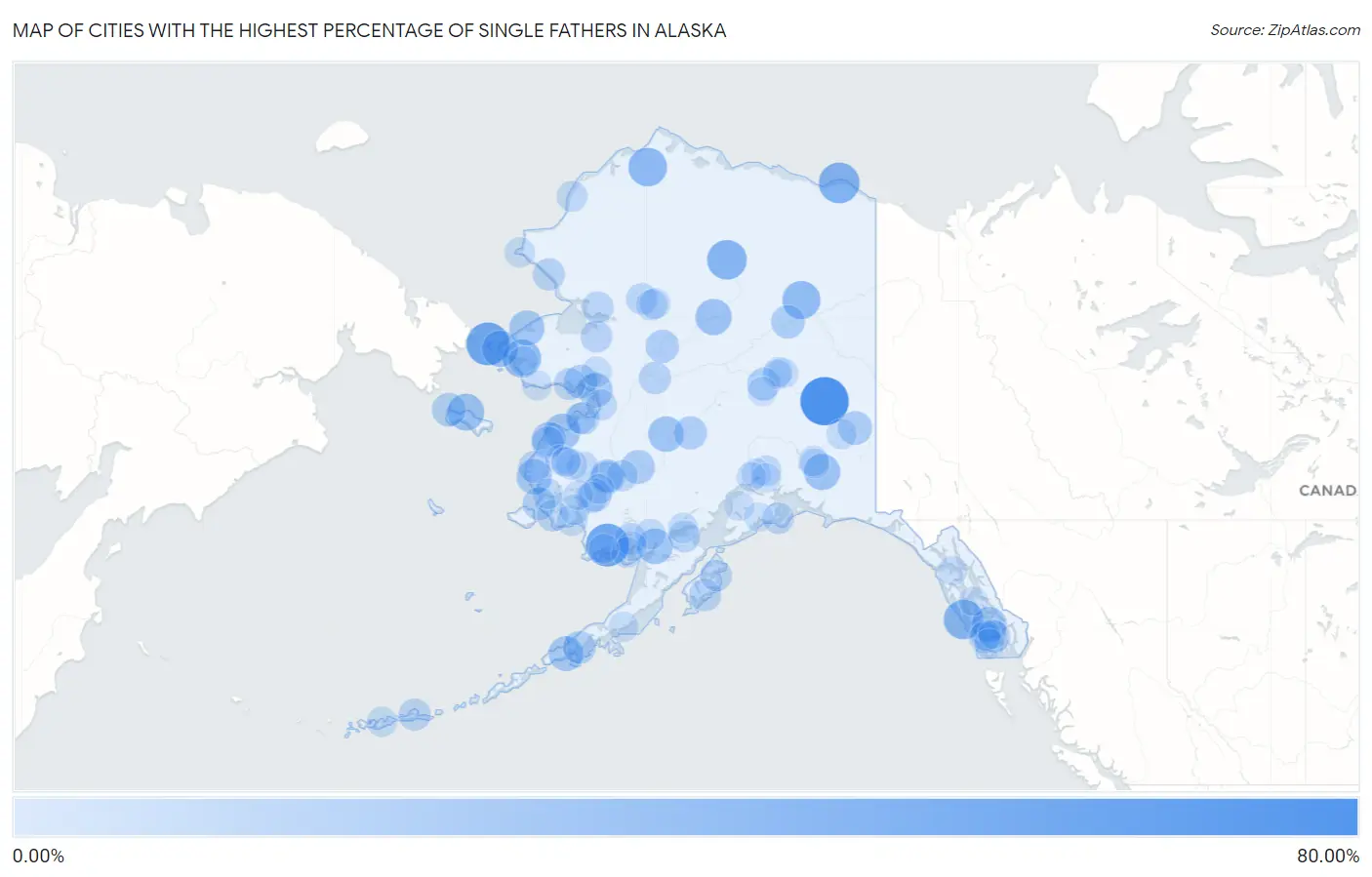 Cities with the Highest Percentage of Single Fathers in Alaska Map