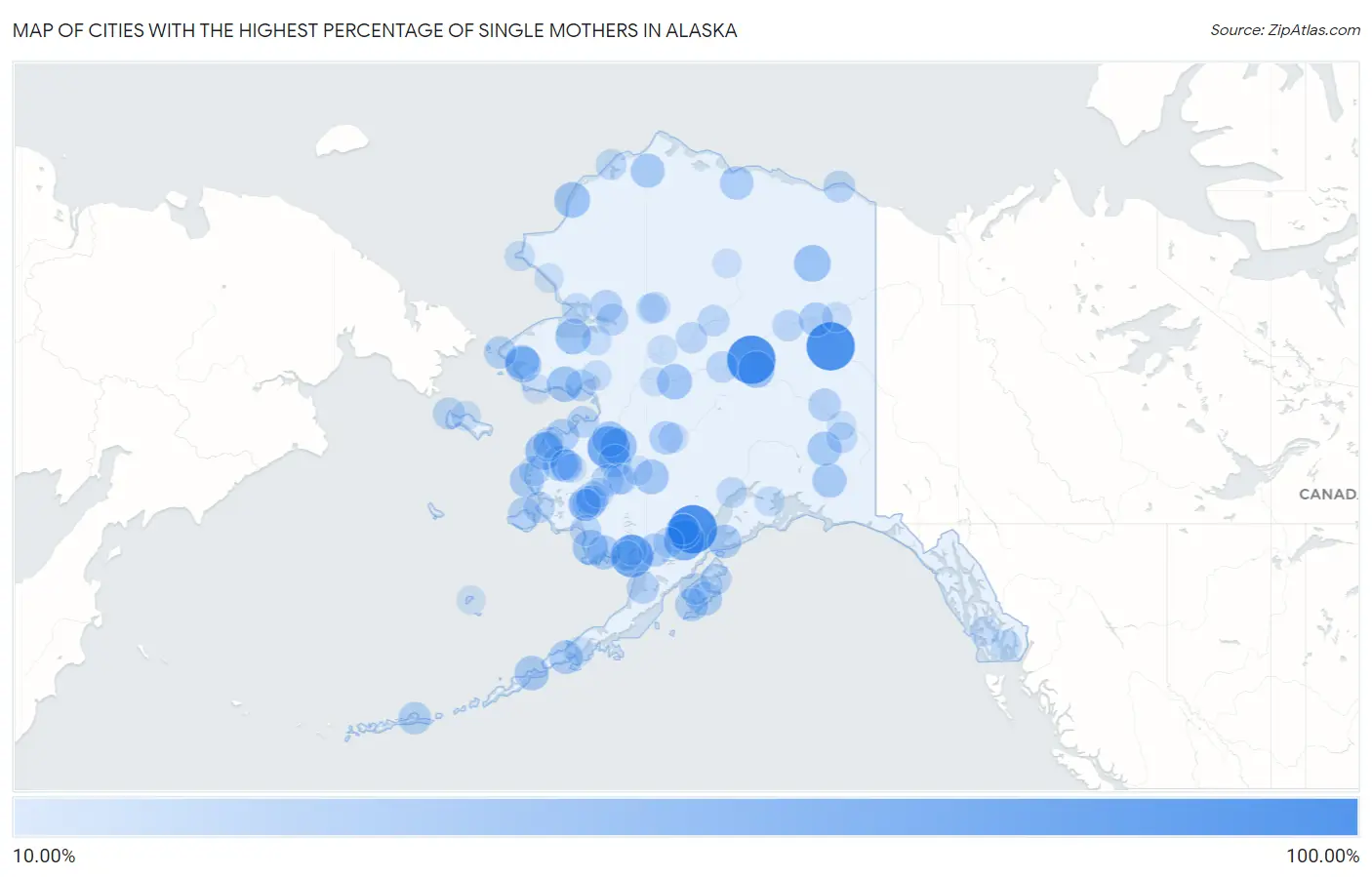 Cities with the Highest Percentage of Single Mothers in Alaska Map
