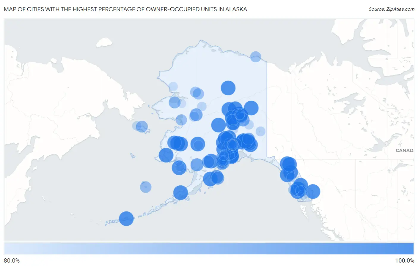 Cities with the Highest Percentage of Owner-Occupied Units in Alaska Map