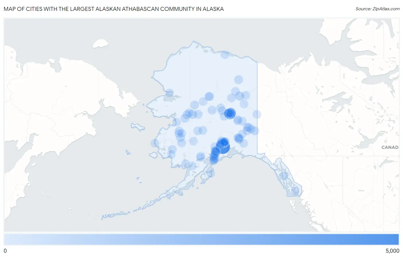 Cities with the Largest Alaskan Athabascan Community in Alaska Map