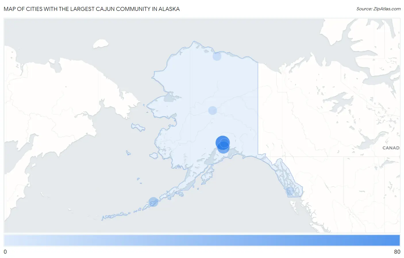 Cities with the Largest Cajun Community in Alaska Map
