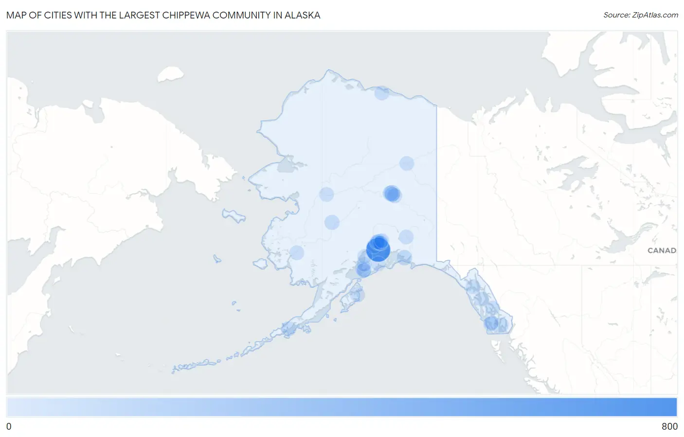 Cities with the Largest Chippewa Community in Alaska Map
