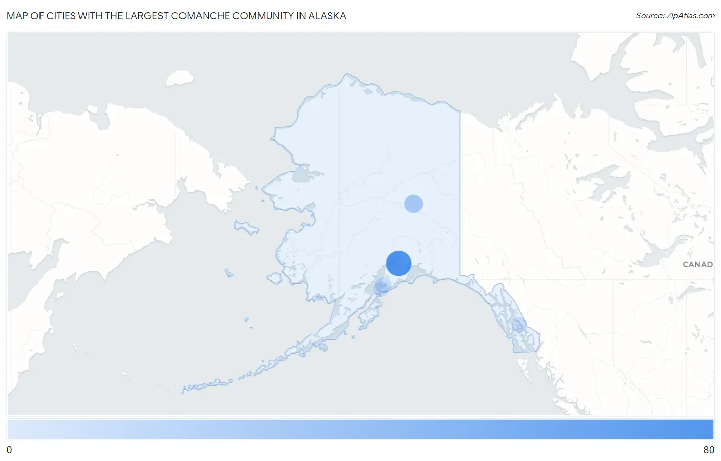 Cities with the Largest Comanche Community in Alaska Map