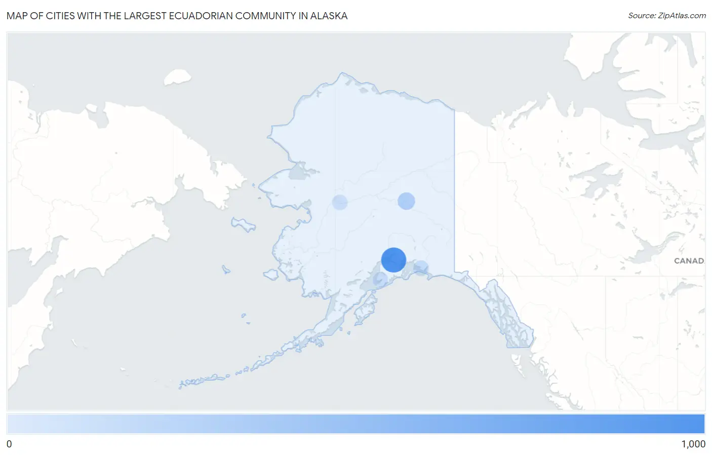 Cities with the Largest Ecuadorian Community in Alaska Map