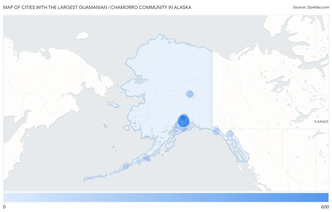 Cities with the Largest Guamanian / Chamorro Community in Alaska Map