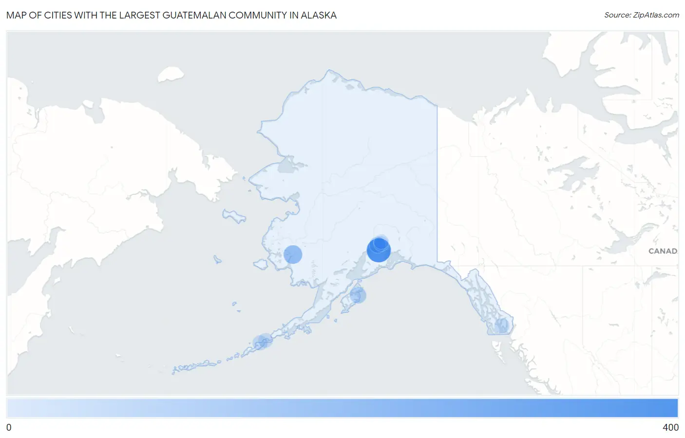 Cities with the Largest Guatemalan Community in Alaska Map