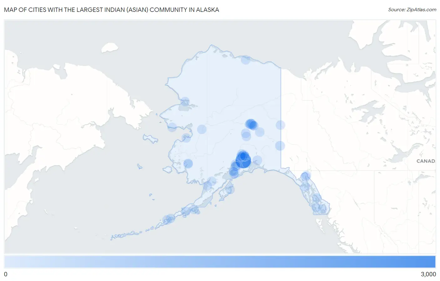 Cities with the Largest Indian (Asian) Community in Alaska Map