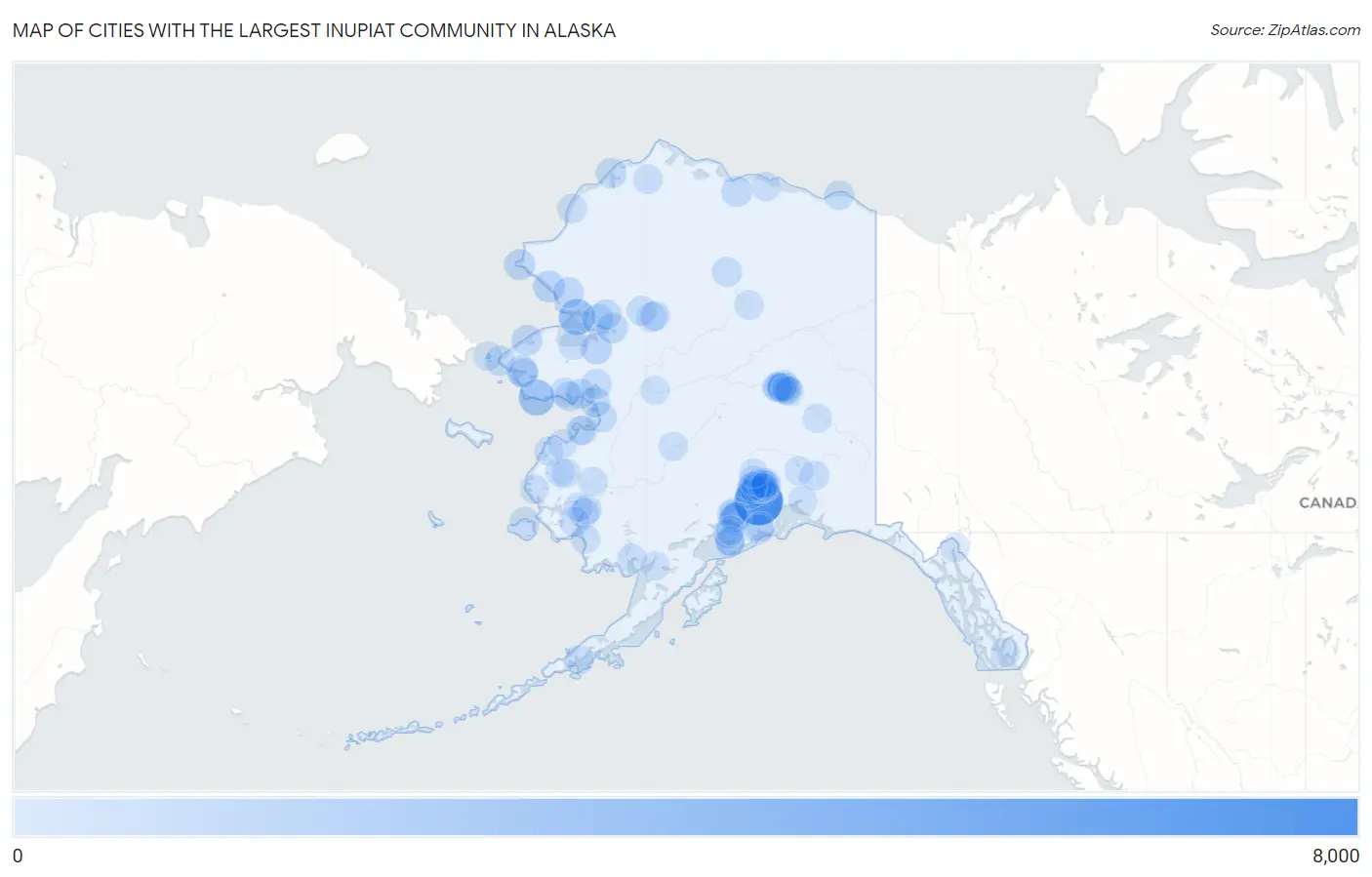 Cities with the Largest Inupiat Community in Alaska Map