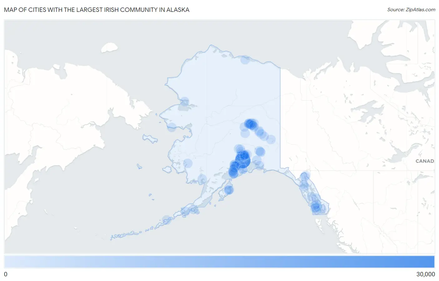 Cities with the Largest Irish Community in Alaska Map
