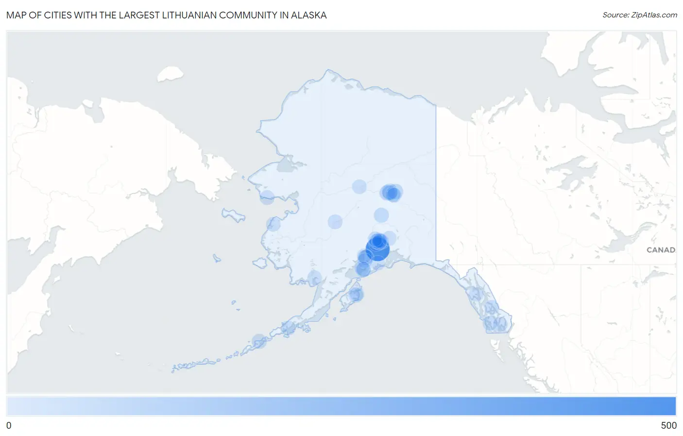 Cities with the Largest Lithuanian Community in Alaska Map