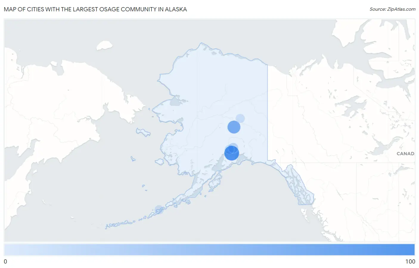 Cities with the Largest Osage Community in Alaska Map
