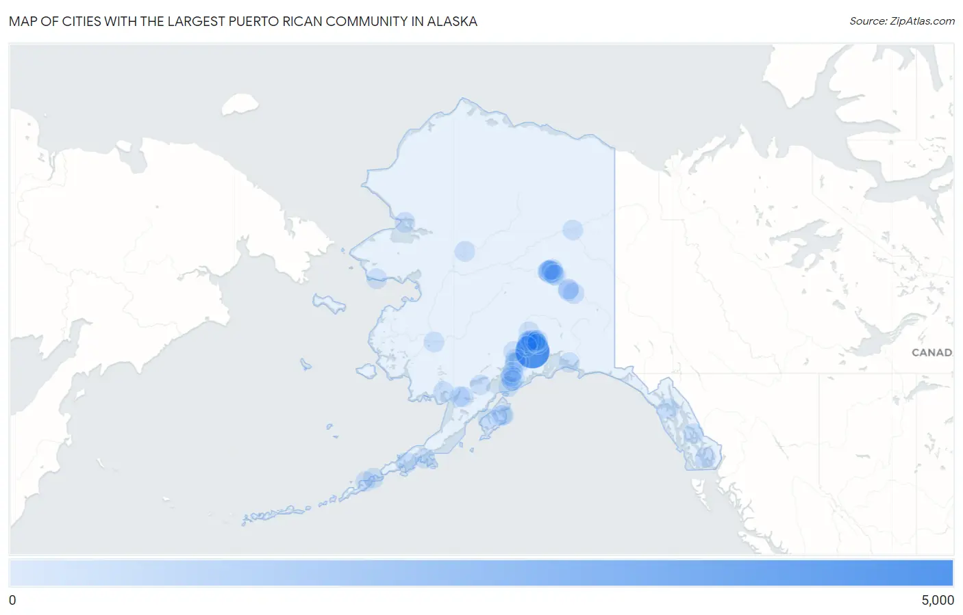 Cities with the Largest Puerto Rican Community in Alaska Map