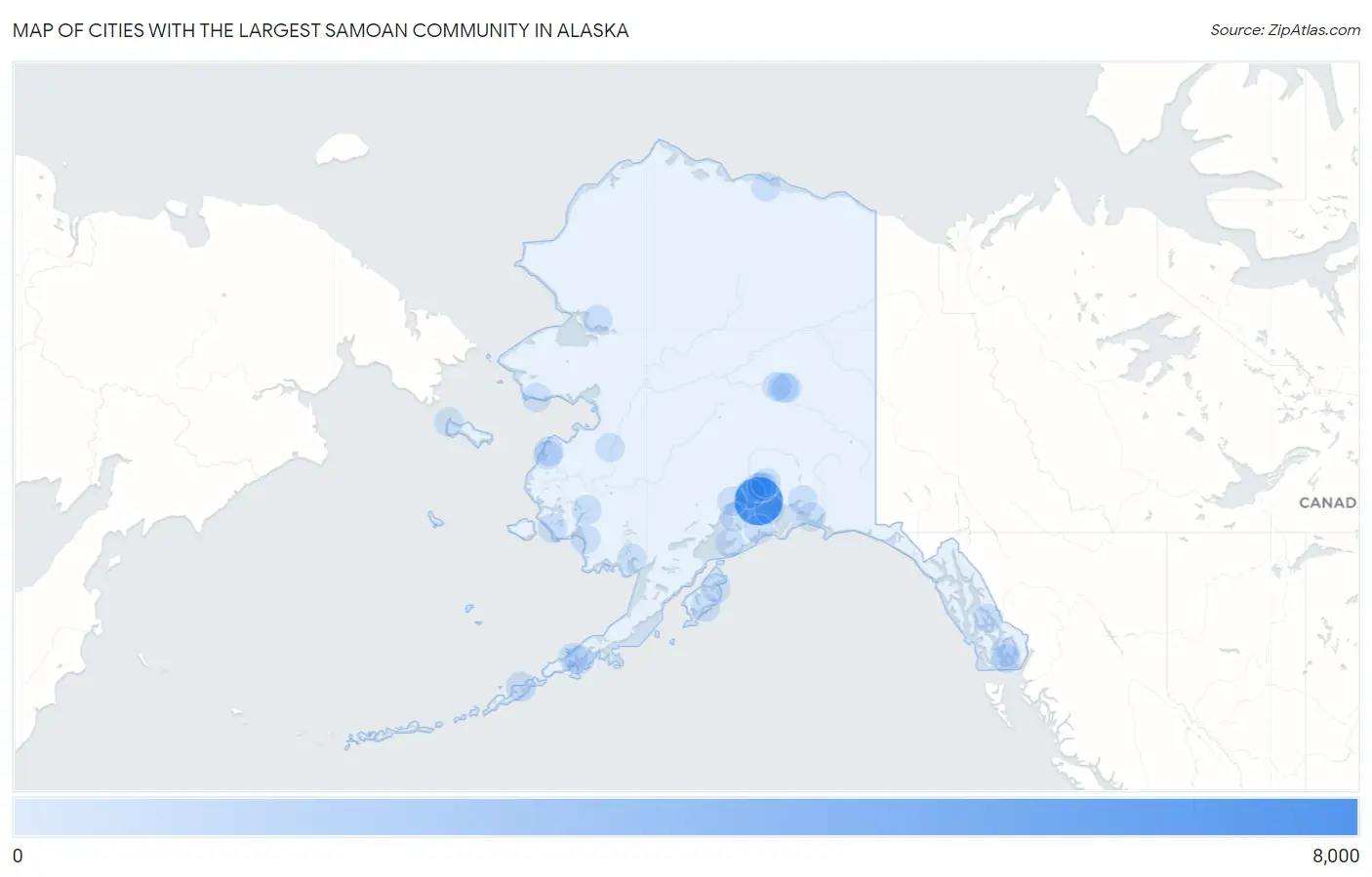 Cities with the Largest Samoan Community in Alaska Map