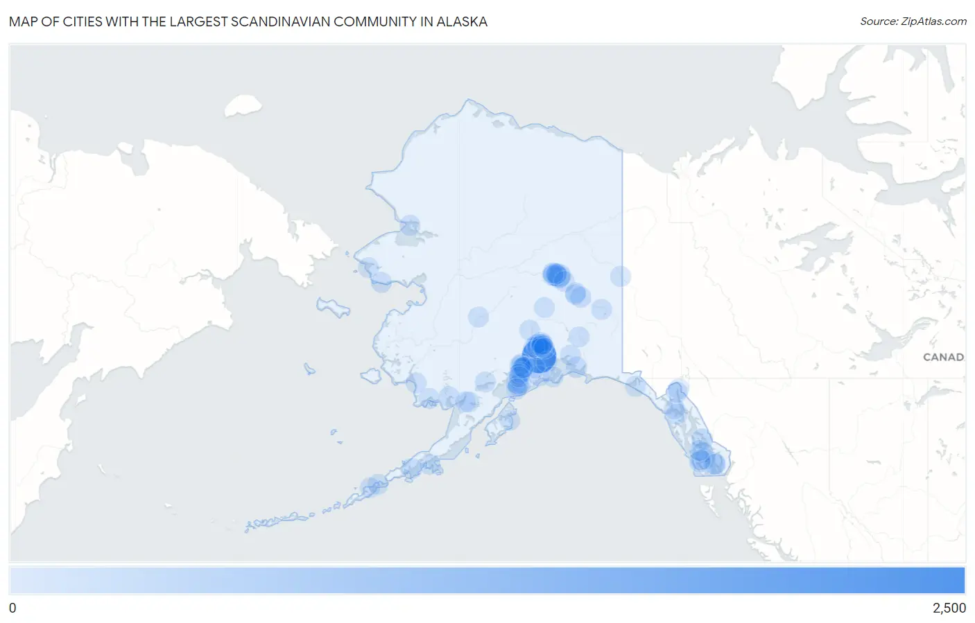 Cities with the Largest Scandinavian Community in Alaska Map