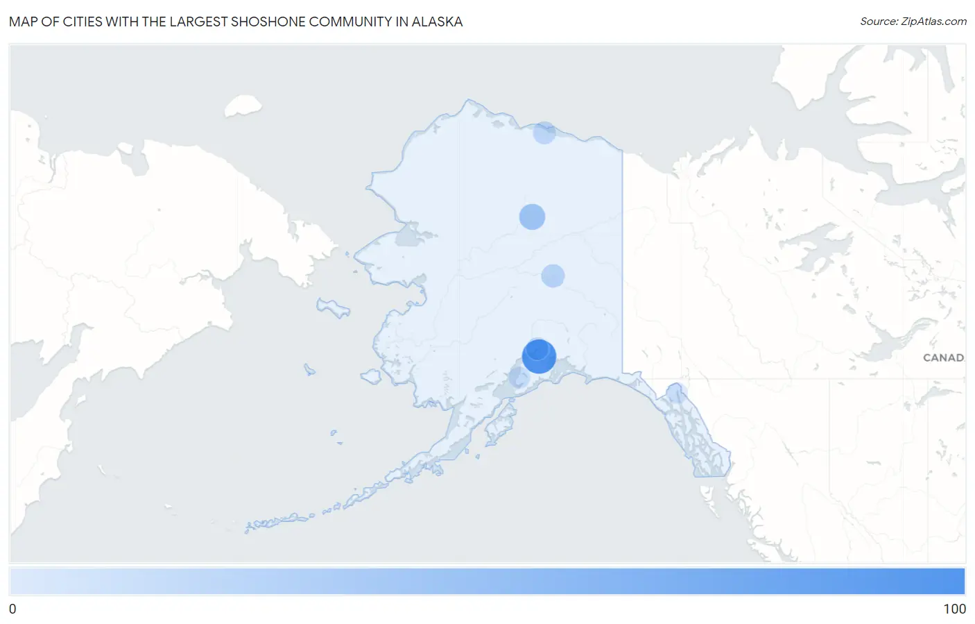 Cities with the Largest Shoshone Community in Alaska Map