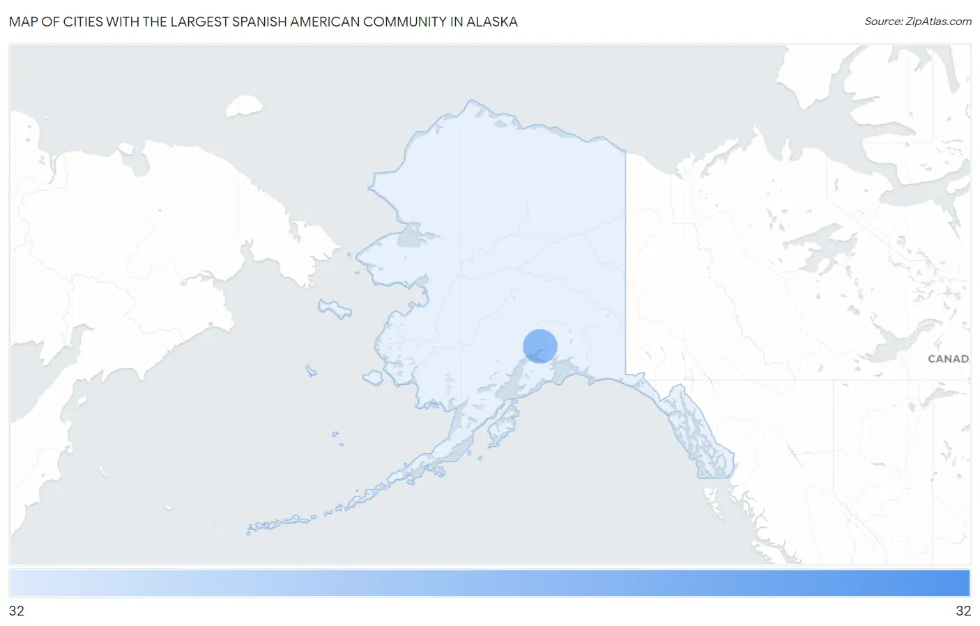 Cities with the Largest Spanish American Community in Alaska Map