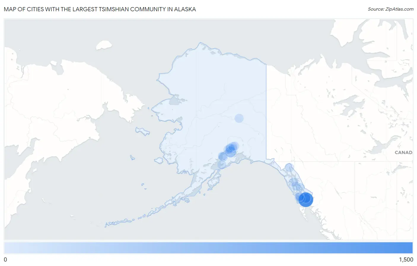 Cities with the Largest Tsimshian Community in Alaska Map