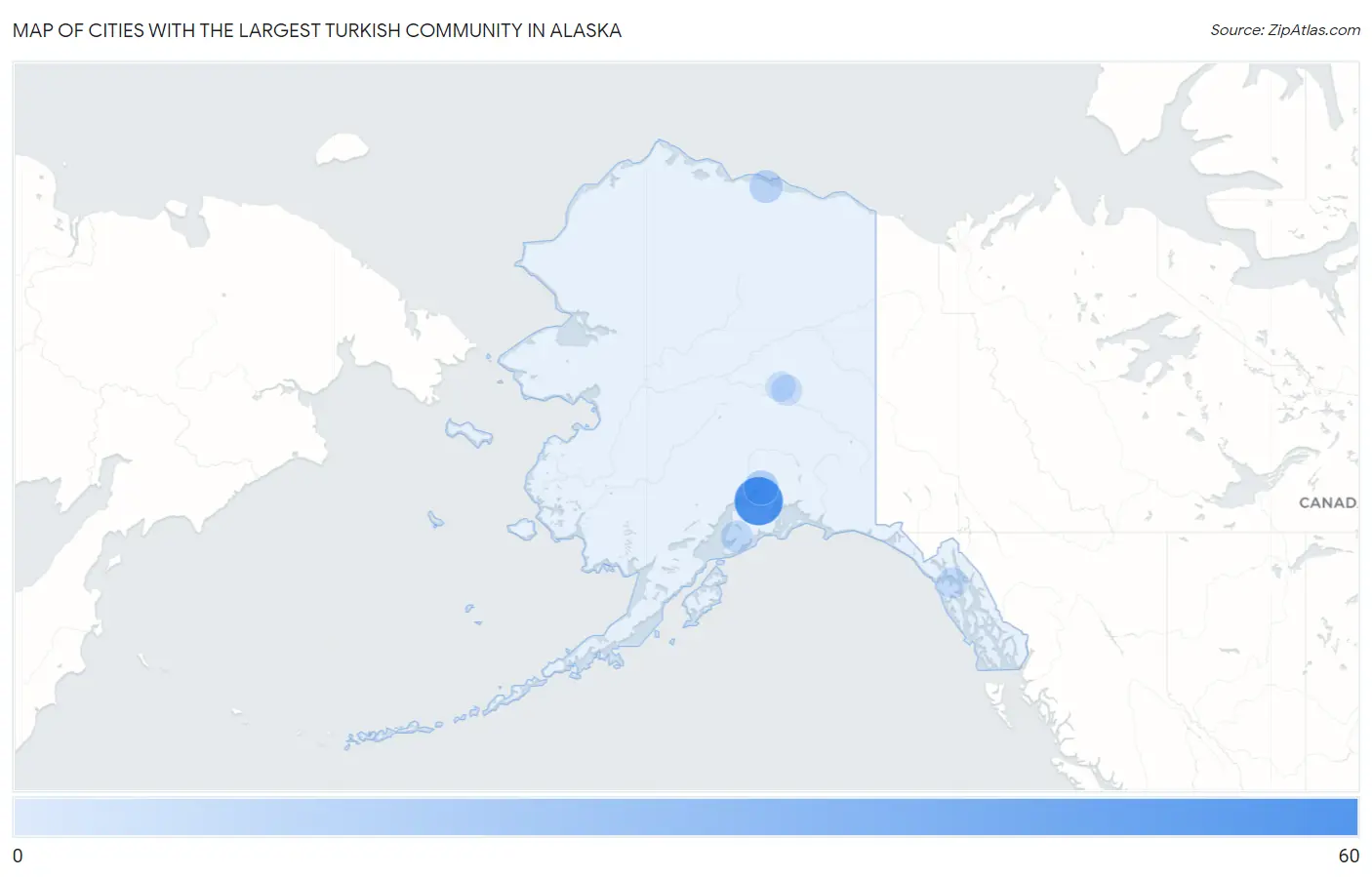 Cities with the Largest Turkish Community in Alaska Map