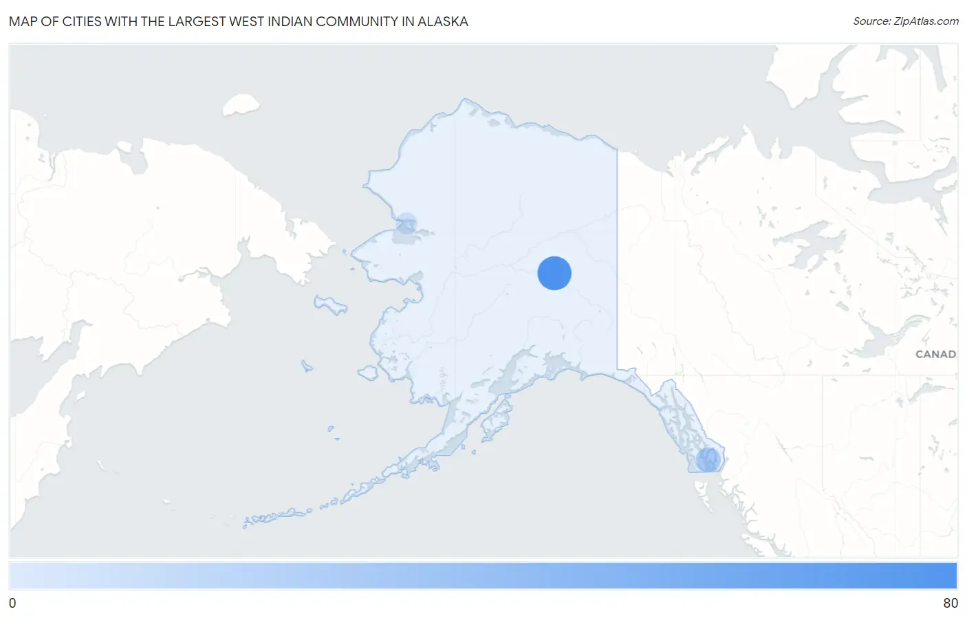 Cities with the Largest West Indian Community in Alaska Map