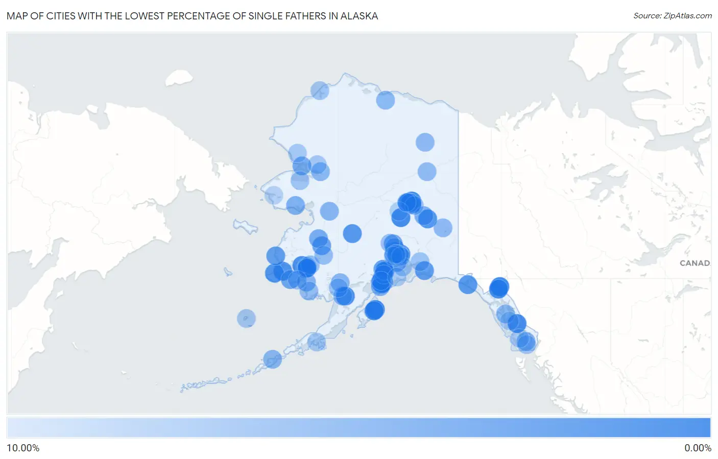 Cities with the Lowest Percentage of Single Fathers in Alaska Map
