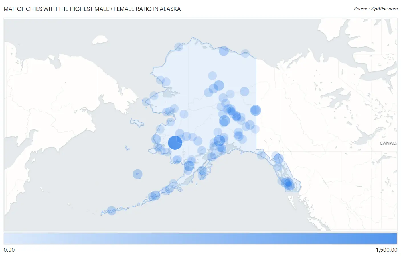 Cities with the Highest Male / Female Ratio in Alaska Map