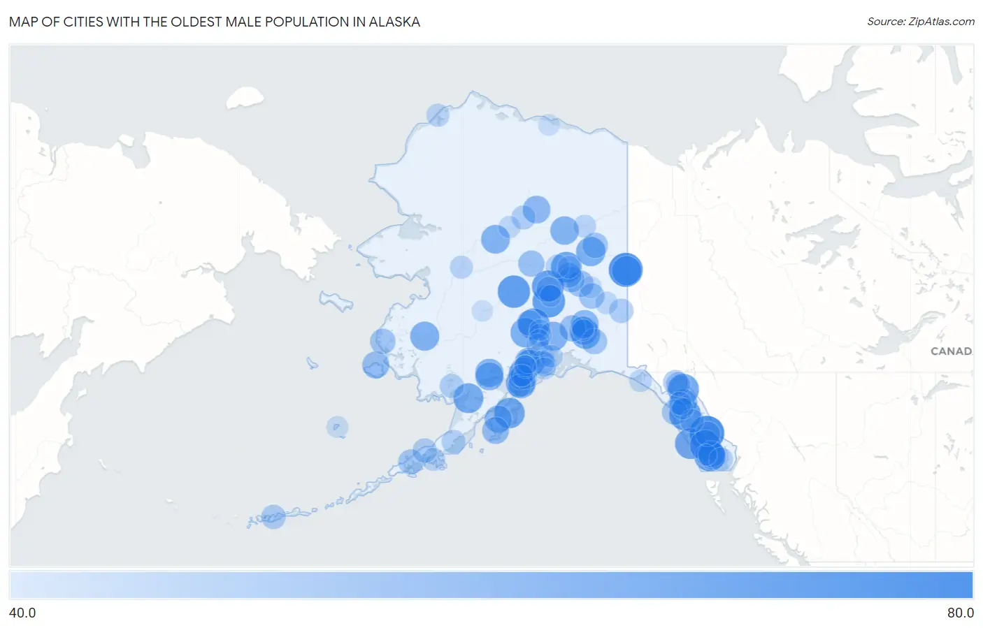 Cities with the Oldest Male Population in Alaska Map