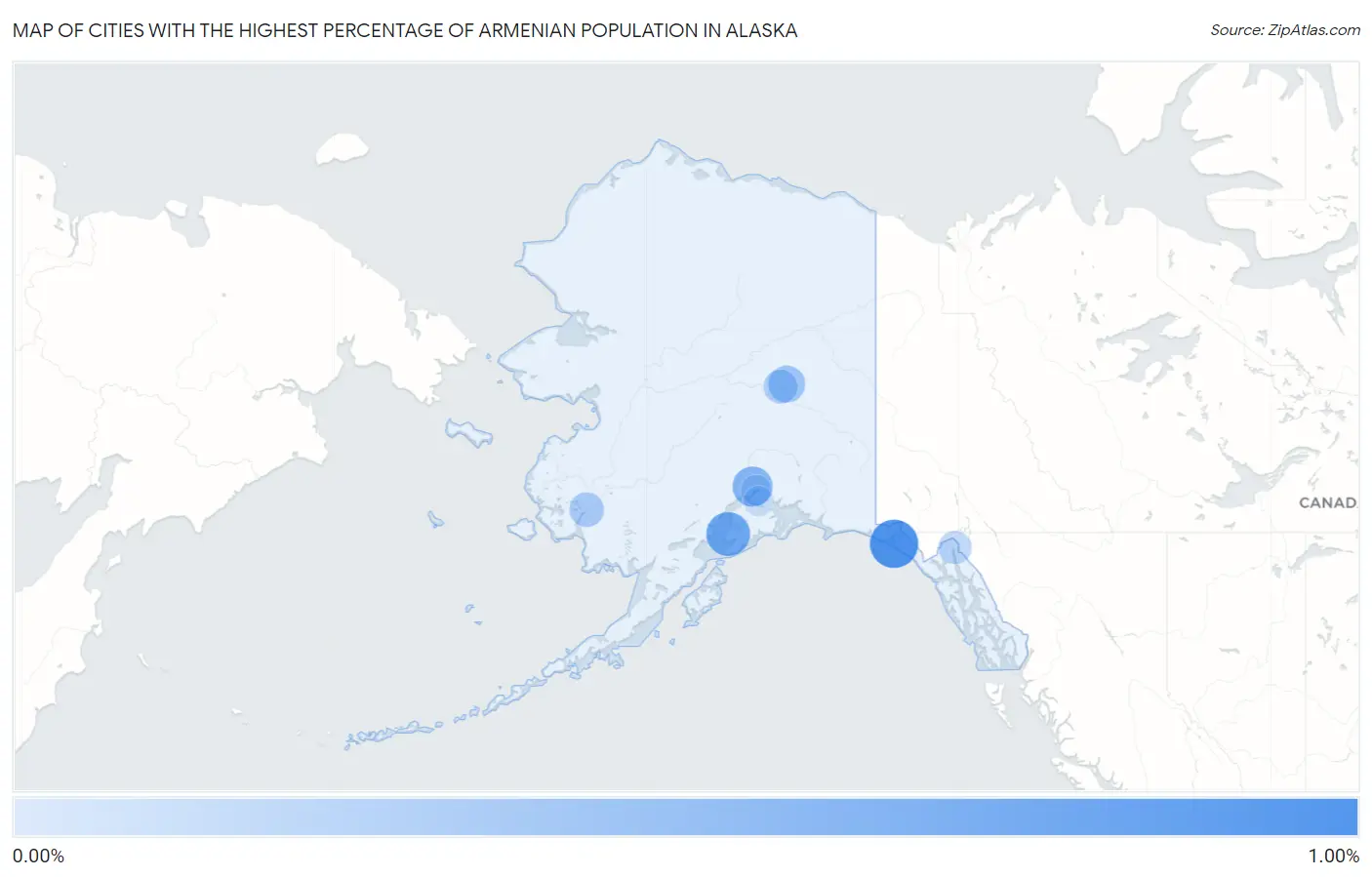 Cities with the Highest Percentage of Armenian Population in Alaska Map