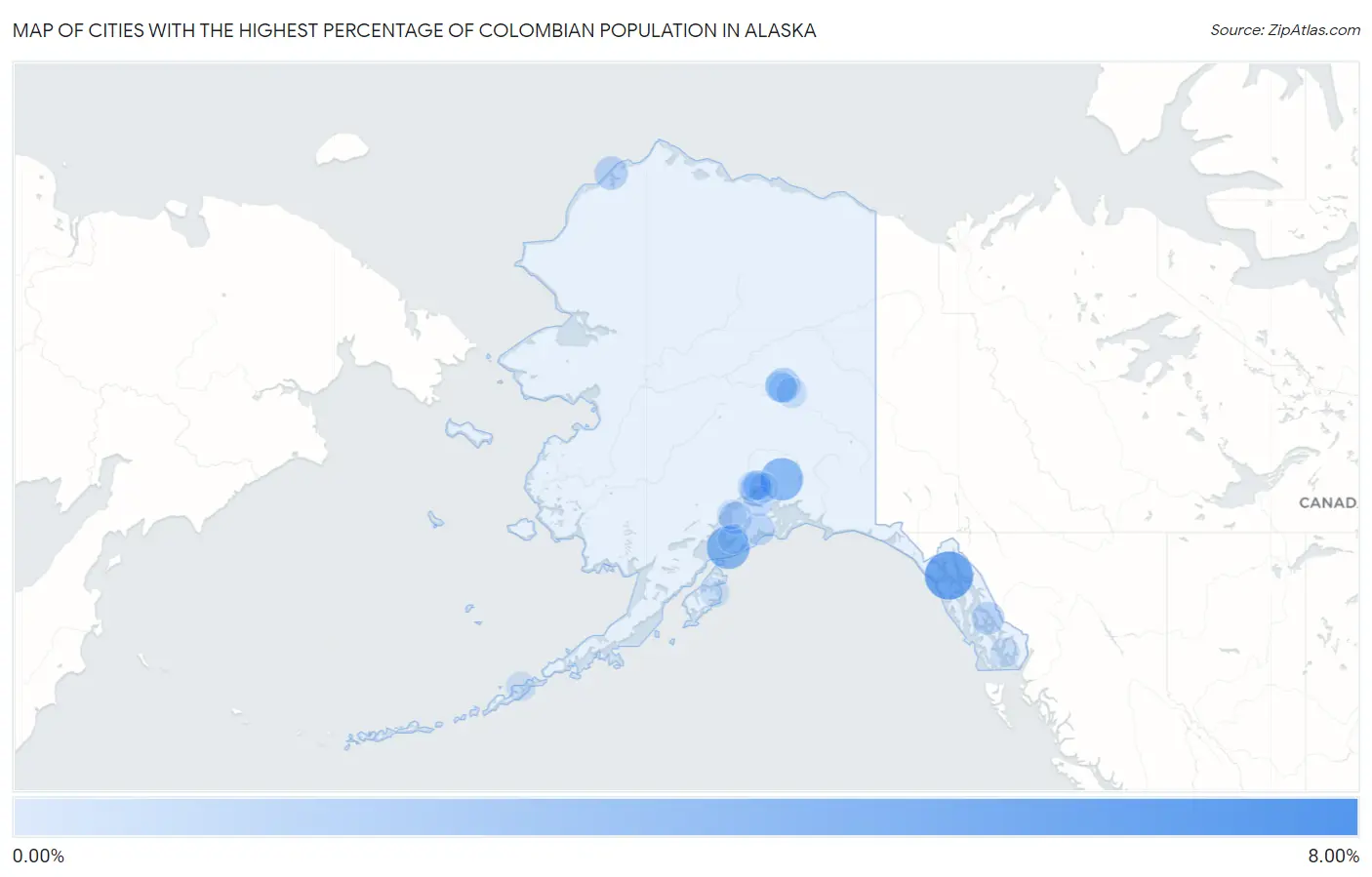 Cities with the Highest Percentage of Colombian Population in Alaska Map